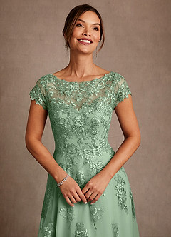 Azazie Jalinda Mother of the Bride Dresses Matcha A-Line Lace Chiffon Dress image5