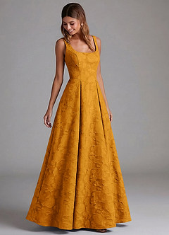 Azazie Amalie Robes de demoiselle d'honneur Robe Trapèze en Blumen-Burnout Plissée Caramel écossais image5