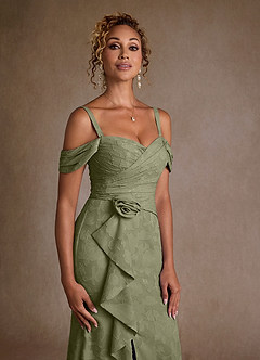 Azazie Irene Mère de la mariée Robes Robe Trapèze en Blumen-Burnout Épaule décolletée Pistache image7