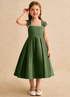 Azazie Yosemite Flower Girl Dresses Olive Ball-Gown Sweetheart Neckline Matte Satin Dress image5