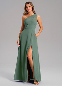 Azazie Phaedra Abiti da Damigella Abito A-Line in Chiffon Monospalla Eucalipto image11