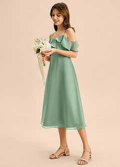 Azazie Kamilla Junior Matcha A-Line Off the Shoulder Chiffon Dress image3