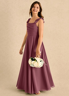 Azazie Masie Girls Formal Jurken voor bloemenmeisjes A-Lijn Jurk van Chiffon Geplooide Woestijnroos image6
