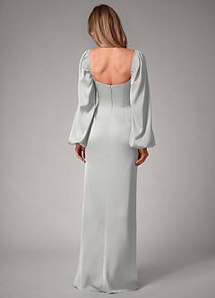 Azazie Sonata Bridesmaid Dresses Silver Sheath Long Sleeve Stretch Satin Convertible Dress image2