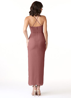 Azazie Ollie Brautjungfernkleider Etui Gestreift Stretch-Chiffon Kleid Wüstenrose image2