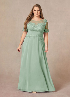 Azazie Raissa Mother of the Bride Dresses Agave A-Line Lace Chiffon Dress image12