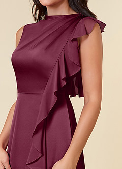 Azazie Narine Mother of the Bride Dresses Mulberry A-Line High Neckline Pleated Stretch Satin Dress image4