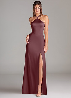 Azazie Elliana Brautjungfernkleider A-Linie Seitliche Cut-Outs Stretch-Satin Kleid Sangria image4