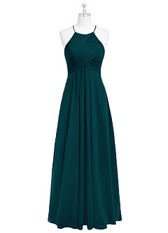 Azazie Ginger Bridesmaid Dresses Pine A-Line Halter Pleated Chiffon Dress image6