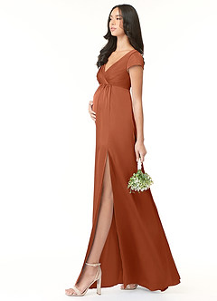 Azazie Allessia Brautjungfernkleider für Schwangere A-Linie Plissee Stretch-Satin Bodenlänge Kleid image3