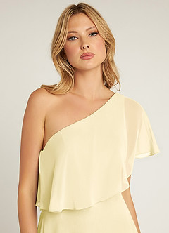 Azazie Lizzy Vestidos de damas de honor Vestido de Sorbete De Limón de Gasa de Corte en A con Hombro unilateral image7