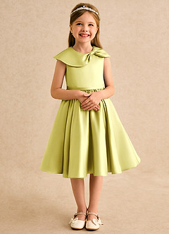 Azazie Acorn Flower Girl Dresses Lemon Sorbet A-Line Pleated Matte Satin Dress image5