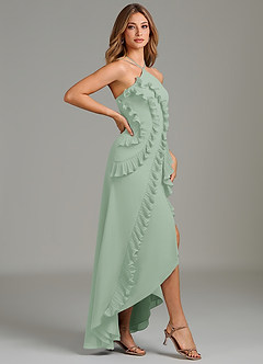 Azazie Yelena Bridesmaid Dresses Agave A-Line Ruched Chiffon Dress image4