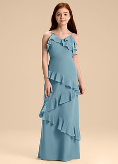 Azazie Evara Junior Abito A-Line in Chiffon Blu Lunatico image3