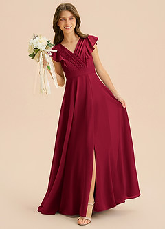 Azazie Anysa Junior Robe Trapèze en Mousseline de soie Rayé Bourgogne image3