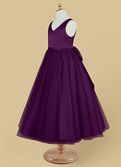 Azazie Marybell Flower Girl Dresses Grape A-Line Bow Tulle Dress image7