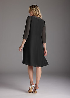 Azazie Shirley Kleider für die Brautmutter A-Linie Schaufel Gefaltet Chiffon Kleid Schwarz image3