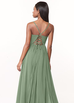 Azazie Marilyssa Brautjungfernkleider A-Linie Korsett Stretch-Chiffon Kleid Matcha image4