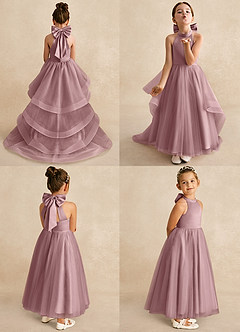 Azazie Bev Flower Girl Dresses Dusty Rose A-Line Convertible Tulle Dress image2