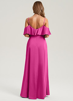 Azazie Jean Bridesmaid Dresses Fuchsia A-Line Off the Shoulder Stretch Satin Dress image2