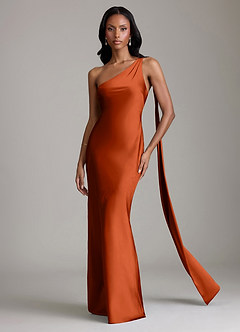 Azazie Galinda Brudtärnklänningar Klä av Sjöjungfru i Stretch Satin Ena axeln Paprika image4