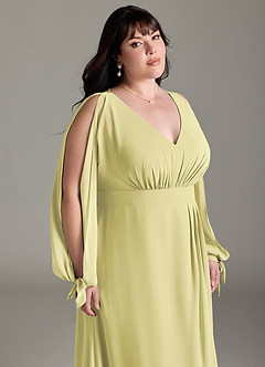 Azazie Matilda Bridesmaid Dresses Lemon Sorbet A-Line Long Sleeve Chiffon Dress image15