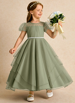Azazie Duckie Abiti da Ragazza di Fiori Abito Principessa in Tulle Plissettato Pistacchio image1