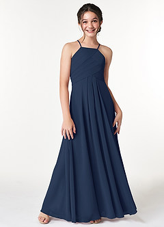 Azazie Ginger Junior Dark Navy A-Line Pleated Chiffon Dress image5