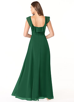 Azazie Jinny Bridesmaid Dresses Dark Green A-Line Square Neckline Ruched Chiffon Dress image2