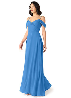 Azazie Tancie Abiti da Damigella Abito Convertibile A-Line in Chiffon a Spalla Scoperta Blue Jay image3