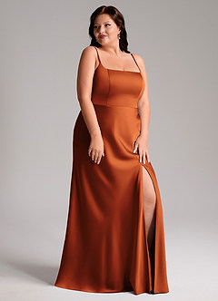 Azazie Lidia Vestidos de damas de honor Vestido de Canela de Satén Elástico de Corte Sirena con Corte Lateral image12