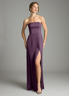 Azazie Wren Bridesmaid Dresses Plum A-Line Strapless Stretch Satin Convertible Dress image3