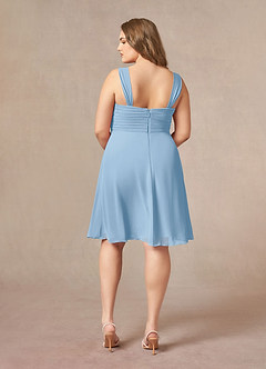 Azazie Olivia Mère de la mariée Robes Robe Trapèze en Mousseline de soie Encolure carrée plissée Poudre Bleue image11