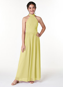 Azazie Iman Junior A-Linie Plissee Chiffon Kleid Zitronensorbet image3