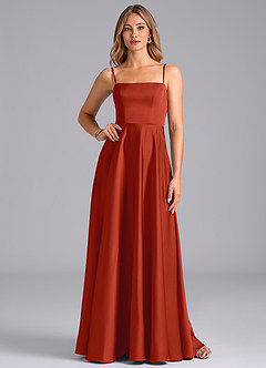 Azazie Elita Bridesmaid Dresses Rust A-Line Pleated Stretch Satin Dress image1