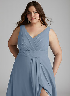Azazie Karina Brautjungfernkleider A-Linie Plissee Chiffon Kleid Staubblau image11