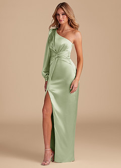 Azazie Asher Final Sale Black Sheath One Shoulder Metallic Satin Dress image5