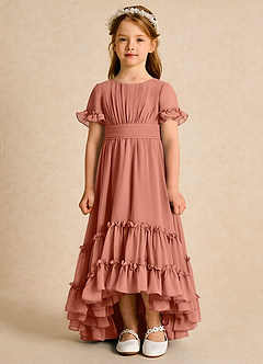 Azazie Kass vestidos de niña de las flores Vestido de Mai Tai de Gasa de Corte En A con Plisado image4