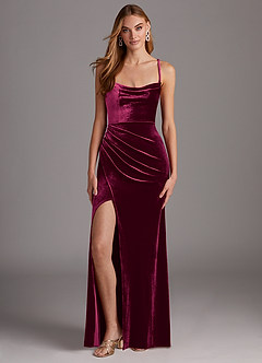 Azazie Kindness Vestidos de damas de honor Vestido de Cabernet de terciopelo de Corte Recto con Cuello V Corsé image1