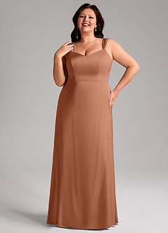 Azazie Denice Robes de demoiselle d'honneur Robe Fourreau en Satin extensible Plissée Bronze image10