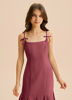 Azazie Evey Junior Abito Sirena in Chiffon Plissettato Merlot image6