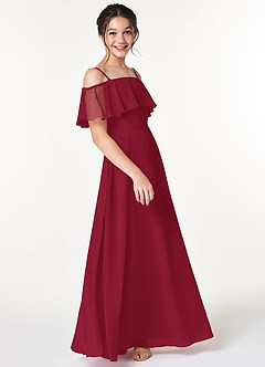 Azazie Maggie Junior Jurk van Chiffon met A-Lijn Off the Shoulder Bourgondië image4