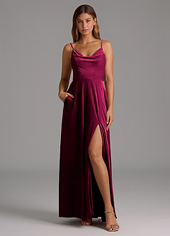 Azazie Sarella Bridesmaid Dresses Cabernet A-Line Pleated Velvet Dress image5
