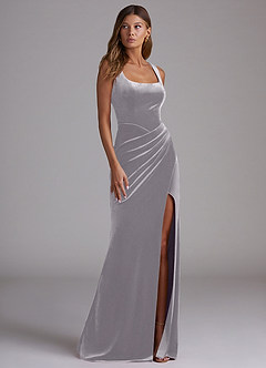Azazie Mero Bridesmaid Dresses French Lilac Sheath Pleated Velvet Dress image4