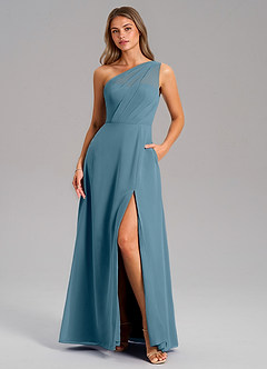Azazie Phaedra Brautjungfernkleider A-Linie One-Shoulder Chiffon Kleid Bermudablau image1
