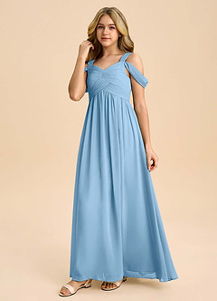 Azazie Lianne Junior Steel Blue A-Line Off the Shoulder Chiffon Dress image6