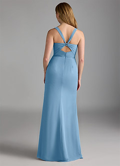 Azazie Mero Bridesmaid Dresses Steel Blue Sheath Pleated Chiffon Dress image3