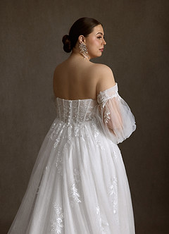 Azazie Elowyn Vestidos de novia Vestido Diamante Blanco de Encaje de Corte Princesa con Palabra de honor image7
