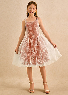 Azazie Cubbie Girls Formal vestidos de niña de las flores Vestido de Naranja Quemada de Encaje de Corte en A image4