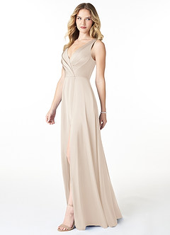 Azazie Nelly Bridesmaid Dresses White Alabaster A-Line V-Neck Pleated Stretch Satin Dress image3